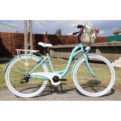 Dámsky retro bicykel 28" Lavida 7-prevodový Modrý, biele kolesá
